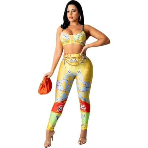 Two Piece Set Women Sleeveless Crop Top And Pant Suits Summer Tracksuit Fashion Striped Print Bandage Casual Matching Sets