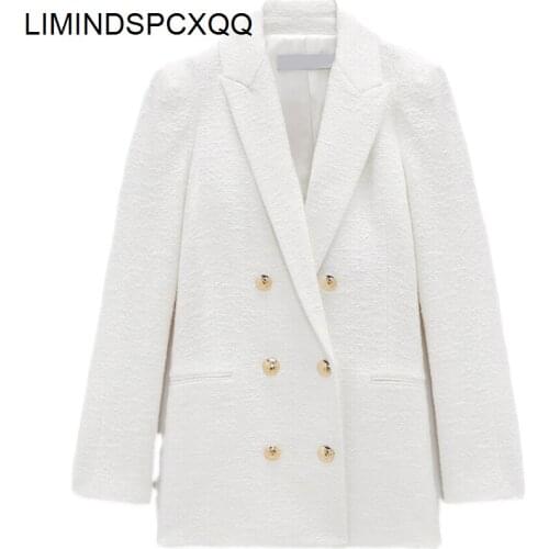 2021 Spring Autumn Womens Fashion Vintage White Pink Tweed Blazers Jackets Chic Button Office Suit Coats Ladies Elegant Outwear