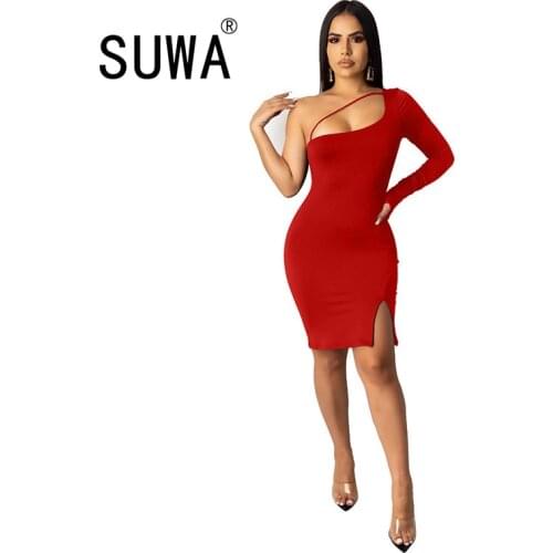 Women celebrity fashion 2020 new product one shoulder long sleeve mini bodycon dresses sexy ladies evening party club dress