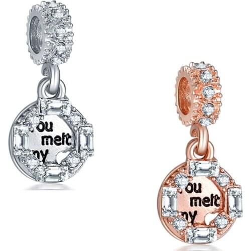 1Pcs New Hollow Rhinestone Square Pendant DIY Beads Suitable for Original Pandora Charm Bracelet Ladies Jewelry Making Gifts