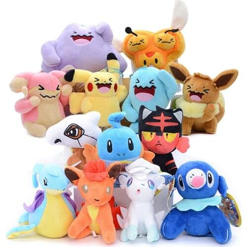 10Pcs/Lot Pokemon Litten Popplio Eevee Pikachu Ditto Lapras Mimikyu Plush Toys Cute Animal Stuffed Doll Gifts For Children