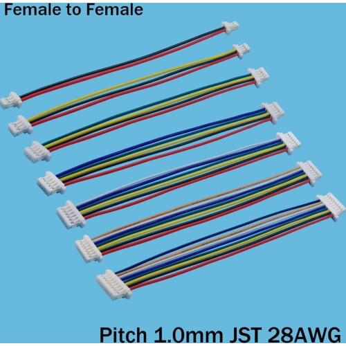10Pcs Length 10cm JST 28AWG Pitch 1.0mm SH1.0 2P 3P 4P 5P 6P 7P 8 Pin Female to Female Jack Wire Cable Connector