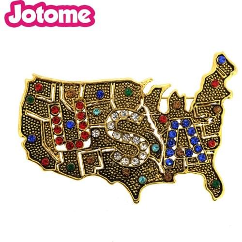100pcs/lot Gold United States USA Map Pin Brooch