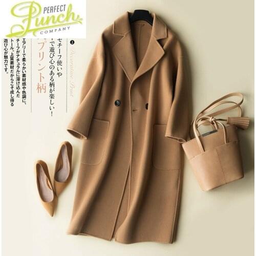 100% Women Autumn Winter Wool Coat Female Handmade Double-side Woolen Coats Korean Long Jacket Mujer LDR-9195 MY1927