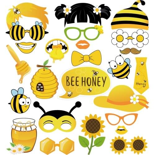 25pcs Little Honey Bee Theme Party Decorations DIY Girls Boys Photobooth Props Party Favors Wedding Baby Shower Party Supplies