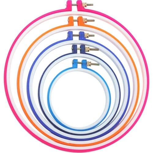 5pc Plastic Embroidery Hoop Ring Frame Cross Adjustable Sewing Tool DIY Needle Craft Cross Stitch Machine Round Loop