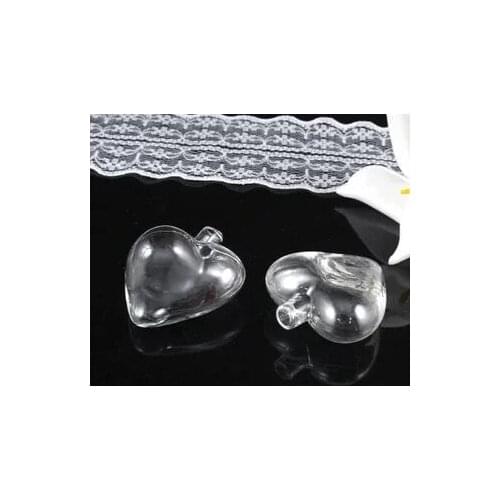 500pcd 36*34*7mm New heart shape glass globe bubble Empty Hollow Clear glass globe Glass Bubble Pendant Necklace vial diy bottle