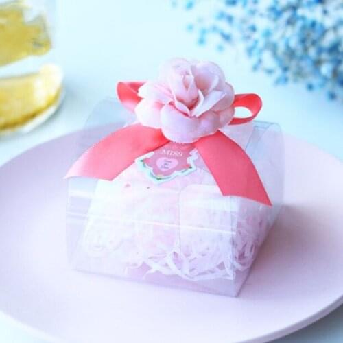 6x6x4.5cm/8x8x5cm Fashion DIY 10pcs two size with wedding candy clear pvc box flower with ribbon for chocolate box for party