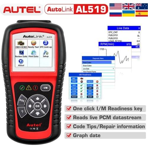 Autel MaxiLink AL519 OBD2 Code Reader Turn Off Check Engine Light, Clear Codes, One-Click Smog Check Car Advanced OBDII Scanner