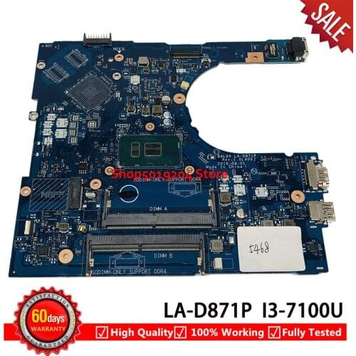 BAL60 LA-D871P For Dell Inspiron 5566 5468 5468D Laptop Motherboard i3-7100u DDR4 100% tese