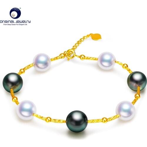 [YS] Free Shipping Saltwater Pearl Bracelet 8-9mm Tahitian & Akoya Pearl Bracelet 18k Gold Bracelets