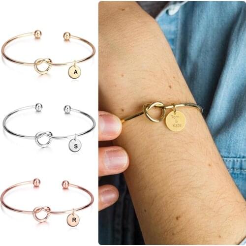 Custom Knoted Cuff Bracelet for Women Girls Stainless Steel Letters Name Female Personalized Knoted Cuff Bangle