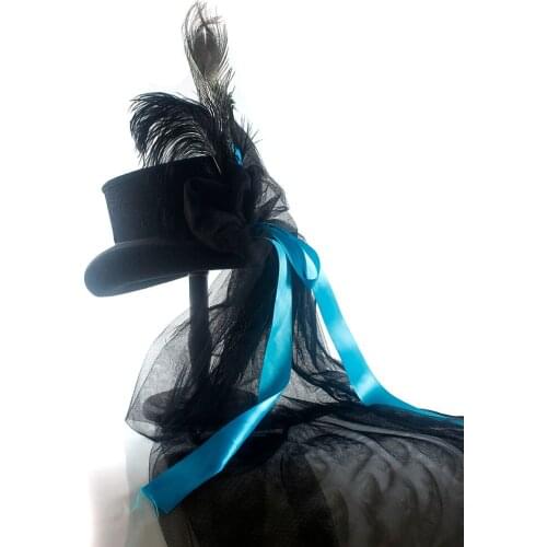 15CM 4 Size Handwork Mesh Black Wool Women Men Wedding Fedora Hat For Magician Bride Party Top Hat