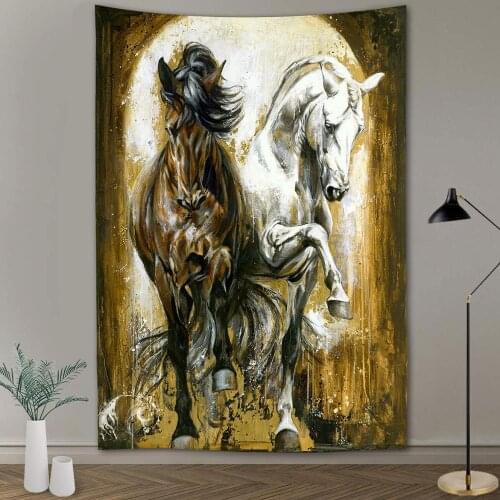 Black whitePentium Horse Wild leopard animal Print Wall Hippie Tapestry Polyester Fabric Home Decor Wall Rug Carpets Hanging