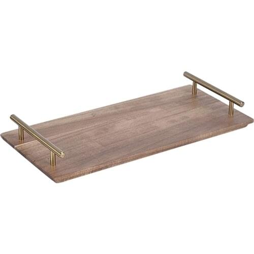 Wooden Tray with Metal Handles, Stylish Farmhouse Decor Serving Platters,for Food, Coffee Table, Parties, Restaurants