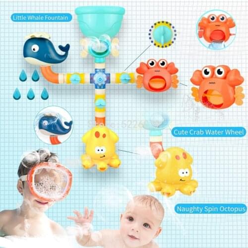Bath Toys Baby Water Game Faucet Shower Rubber Duck Waterwheel Dabbling Water Spray Set For Kids Animals Bathroom Summer Toys