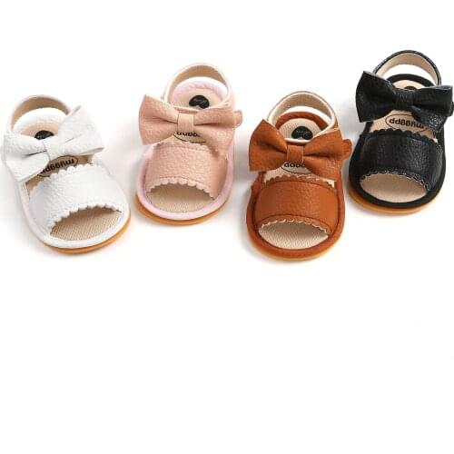 Baby Girl Sandals Summer 2021 Girls Solid Color Bownot Walking Shoes Footwear for Summer, White/Brown/Black/Pink 0-18 Months
