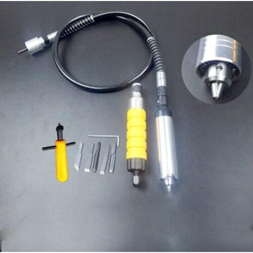 Electric furniture wood carving knife,Electric hand shank+Flexible Shaft+electric chisel+5 Carving knife and small spanner