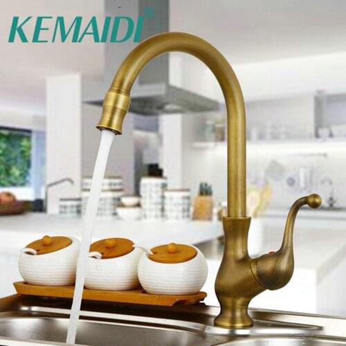 KEMAIDI Kitchen Taps Cozinha Faucet Antique Brass Swivel Spout Kitchen Faucets Single Handle Vessel Sink Mixer Tap