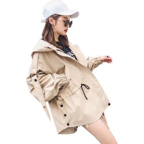 Womens Jacket Coat Windbreaker Famale Spring Autumn Long Sleeve Short Jackets Hooded Women Student Double-Layer Outwear Top