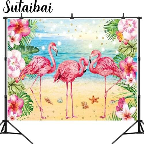 Lets Flamingo Backdrop Tropical Flower Leaves Summer Beach Hawaiian Background 1st Birthday Baby Shower Aloha Luau Party Banner