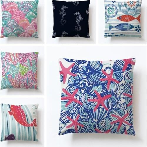 Flax Pillow Holder Hippocampus Fish Conch Cute Animal Sofa Cushion Pillow Cushion Home Decor