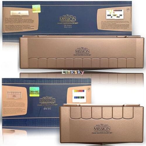 Mijello Mission Gold Class PANS Watercolors 12,24 Colors with Palette Set,Bulletproof Glass Palette,Profesionales Art Supplies