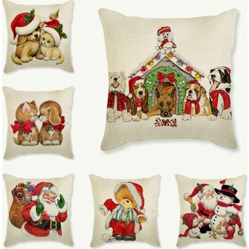 Cute Dog and Cats Play Santa Claus Snowman Christmas Decoration Gift Cushion Cover Home Decoration Car Sofa Throw Pillow Cover