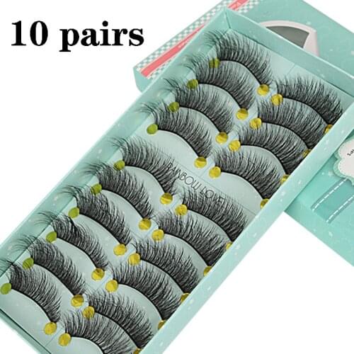 10 Pairs 10-15mm False Eyelashes Set Natural Long Faux Mink Hair Fake Lash Thick Crisscross Eye Lashes Makeup Extension Tools