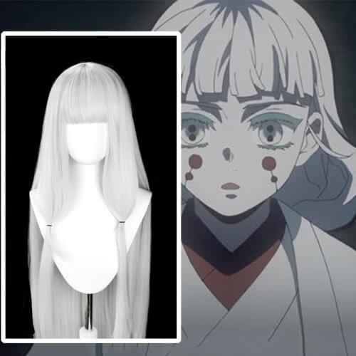 Anime Comic Demon Slayer Kimetsu no Yaiba Cosplay Wigs Women Spider Demon Cosplay Wig Heat Resistant Synthetic Wig Long White