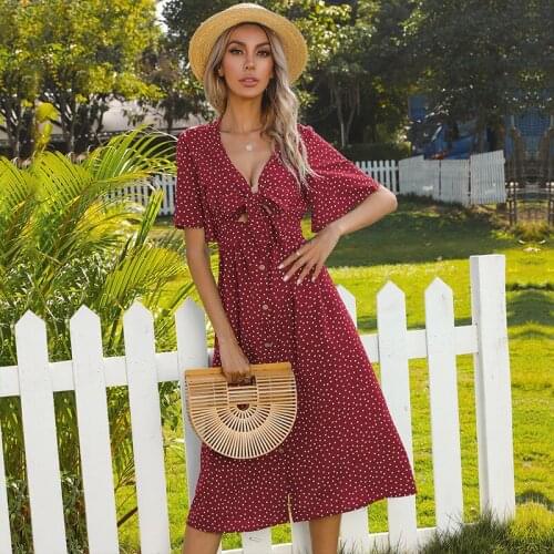 Summer Woman Dress Butterfly Sleeve Bow DOT Print Dresses for Women Vestido De Mujer Ropa Mujer Talla Grande Vestido Feminino