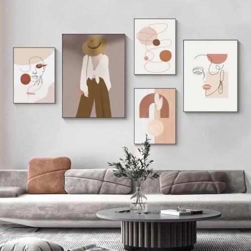 Boho Poster Abstract Face Line Geometry Minimalist Canvas Painting Print Wall Art Picture Modern Living Room Interior Decor