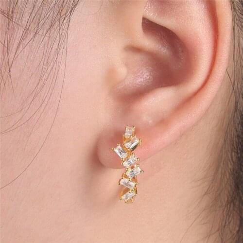 GorGor Clip Earrings Women Copper Material Pattern Gold Plated Rectangular Zirconia Wedding Bride Exquisite Jewelry 10204091305