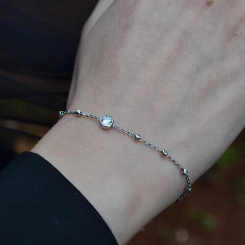 Swarovki Taşlı Dorika Zincir Bileklik Rodyum Kaplama