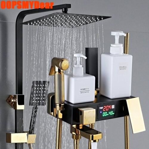 Thermostatic Rain Shower System Bathroom Hot Cold LED Digital Shower Set Wall Mount SPA Rainfall Full Set Bath Faucet Flexible