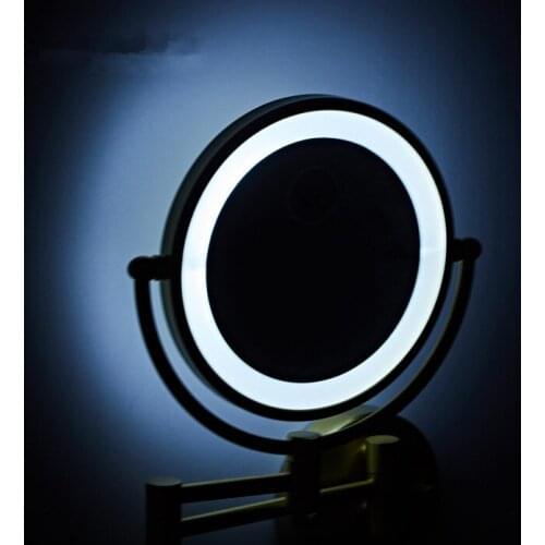 Dressing Mirror 8 Inch Two Side 3X /1X Wall Mounted Brushed Gold LED Mirror Folding Makeup Mirror Cosmetic Mirror Lady Gift