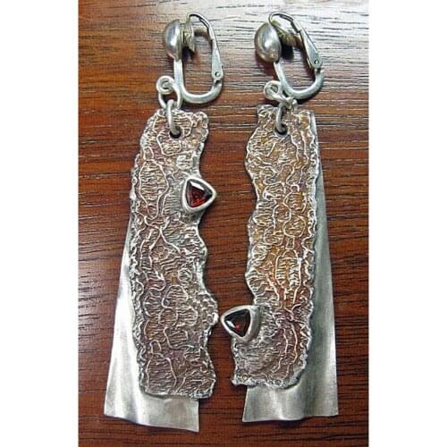 Vintage Sawtooth Knife Tree Bark Ear Clips Long Earrings for Women Indian Antique Silver Color No Ear Hole Earring Jewelry