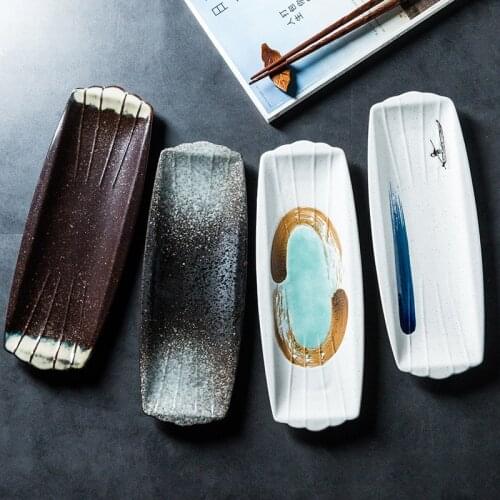 Japanese sushi plate ceramic plate creative strip plate restaurant dish plate jiaozi plate roast wing plate breakfast flat plate