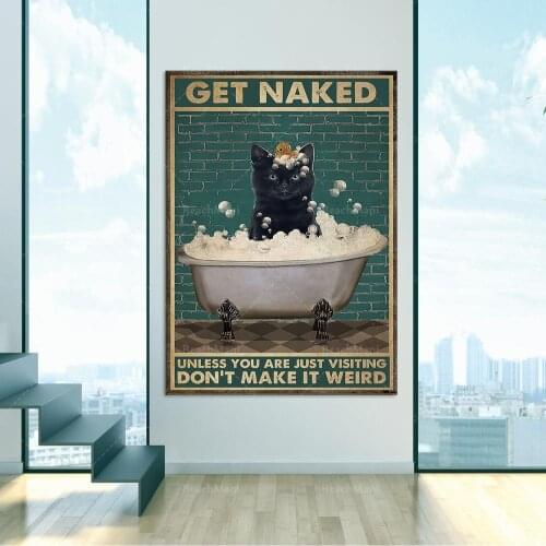 Funny cats take off their clothes, don’t make it weird unless you visit. Posters, bathroom decor prints, funny cat wall decorati