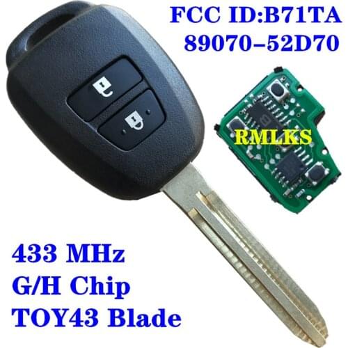 Replacement Remote Control Car Key Fob 433 MHz G Chip Or H Chip B71TA Fit For Toyota Yaris 2012-2014 RAV4 2014-2015