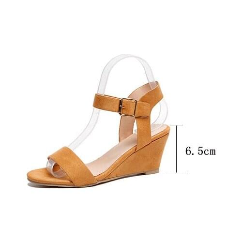 Womens shoes sandals spring and summer new wedges heel buckle suede upper large size 40 rubber non slip sole shoehf