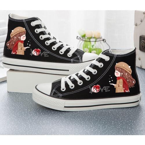 Spring Women Shoes 2021 Trends New Female Student Hand-Painted High Top Canvas Shoes Harajuku Girly Cute Cartoon Casual Sneakers