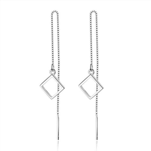 KOFSAC New Fashion Simple Square Geometry Ear Line Earring Jewelry 925 Sterling Silver Earrings For Women Accessories Daily Wear