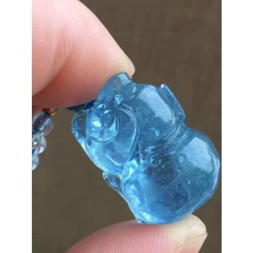 Natural Aquamarine Deep Blue Pendant 25x16x15mm Bear Women Necklace Fashion Blue 5mm Round Beads Clear Aquamarine AAAAAA