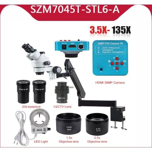 3.5X-135X Simul-focal Trinocular Stereo Microscope 38MP Digital HDMI USB Microscope Camera Eyepiece Objective Lens For Soldering