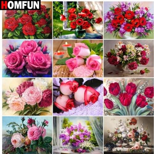 HOMFUN 5D Diamond Painting Full Drill Diamond Embroidery "Rose flower" Picture Of Rhinestone Handmade Home Decor