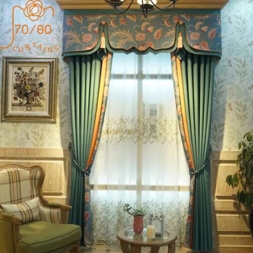 American High-grade Cotton and Linen Printing Stitching Thickened Blackout Curtains for Living Room and Bedroom Finished Product