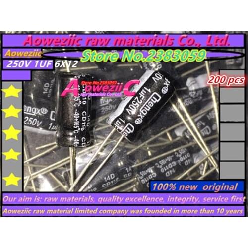Aoweziic 200 PCS 250V 1UF 6X12 high frequency low resistance electrolytic capacitor 1UF 250V 6*12