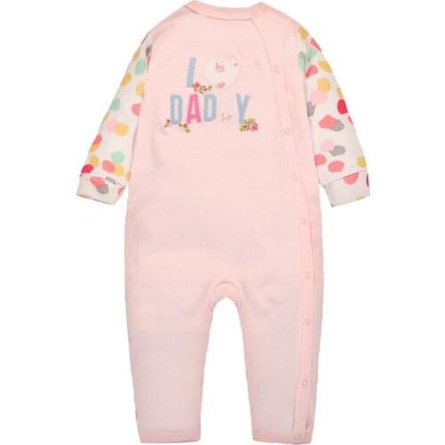 Y351 Free shipping Fall clothes new cotton baby girl Romper long-sleeved leotard open buckle pink I Love Dad pattern