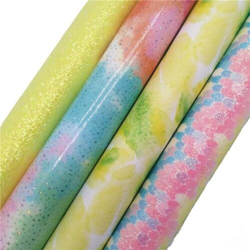 Lemon Glitter Fabric, Rainbow Glitter Fabric, Mermaid Printed Glitter Leather Fabric Sheets For Bow 21x29CM Twinkling Ming XM798